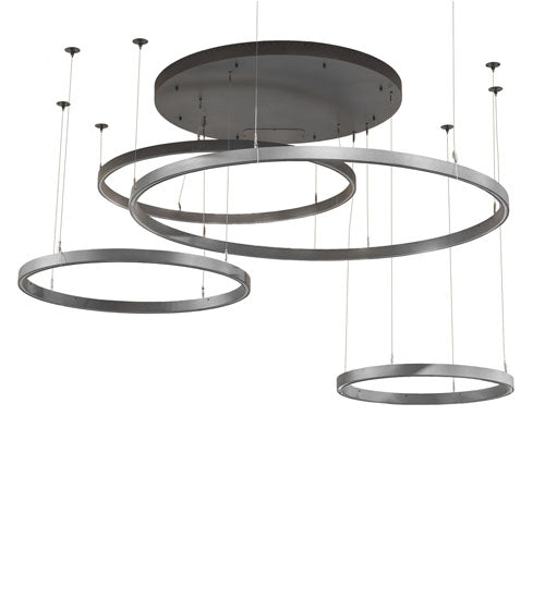 Meyda Lighting Anillo 96" 4-Ring LED Pewter Cascading Pendant Light With White Statuario Idalight Shade