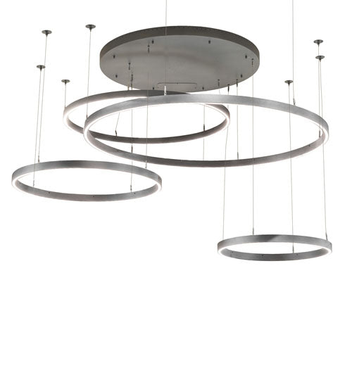 Meyda Lighting Anillo 96" 4-Ring LED Pewter Cascading Pendant Light With White Statuario Idalight Shade