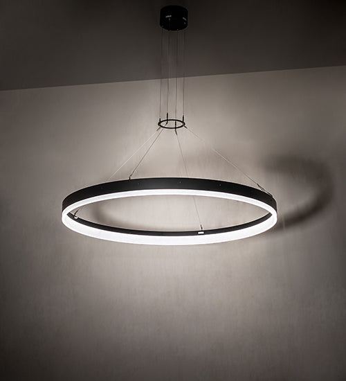 Meyda Lighting Anillo Apollonia 60" LED Solar Black Pendant Light With White Contrail Mist Shade