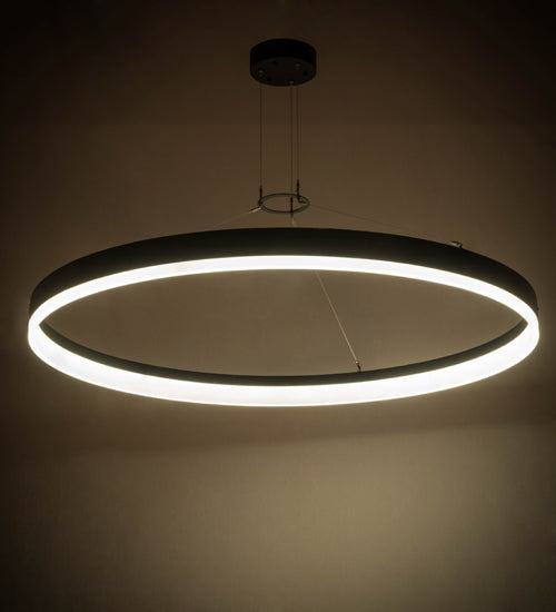Meyda Lighting Anillo Apollonia 60" LED Textured Black Pendant Light With White Contrail Mist Idalight Shade