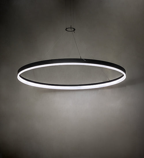 Meyda Lighting Anillo Apollonia 84" LED Textured Black Pendant Light With Frosted Clear Contrail Mist Idalight Shade