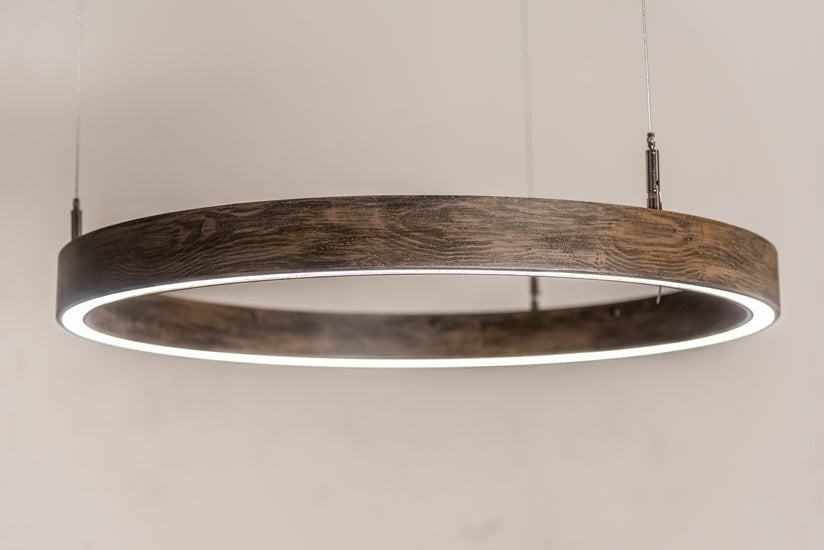 Meyda Lighting Anillo Halo 24" LED Florence Walnut Pendant Light With White Statuario Idalight Shade