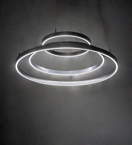 Meyda Lighting Anillo Halo 48" 3-Ring LED Nickel Cascading Pendant Light With White Statuario Idalight Shade
