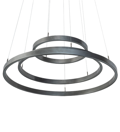 Meyda Lighting Anillo Halo 48" 3-Ring LED Nickel Cascading Pendant Light With White Statuario Idalight Shade