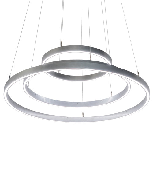 Meyda Lighting Anillo Halo 48" 3-Ring LED Nickel Cascading Pendant Light With White Statuario Idalight Shade