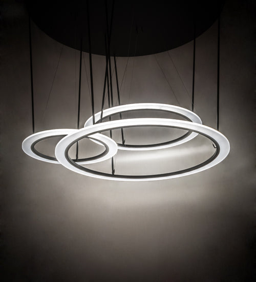 Meyda Lighting Anillo Pairando 84" 3-Ring LED Cascading Pendant Light With White Statuario Idalight Shade Glass