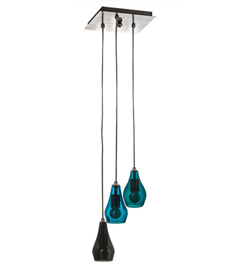 Meyda Lighting Anjou 14" 3-Light Brushed Champagne Cascading Pendant Light With Blue & Gray Shade Glass