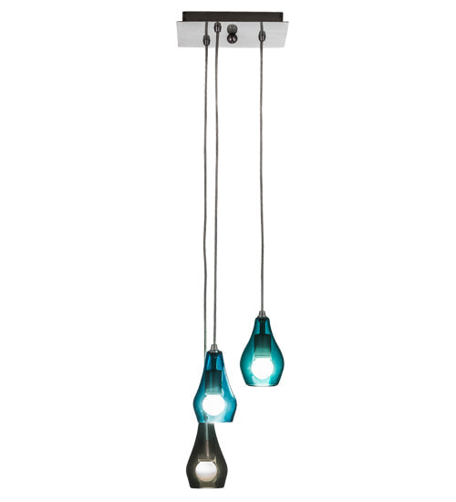 Meyda Lighting Anjou 14" 3-Light Brushed Champagne Cascading Pendant Light With Blue & Gray Shade Glass