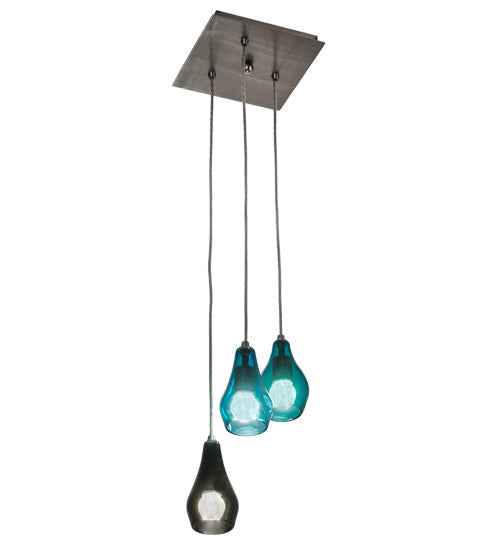 Meyda Lighting Anjou 14" 3-Light Brushed Champagne Cascading Pendant Light With Blue & Gray Shade Glass