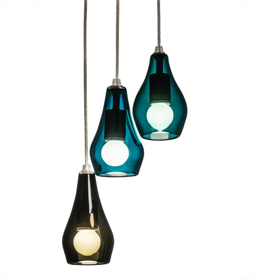 Meyda Lighting Anjou 14" 3-Light Brushed Champagne Cascading Pendant Light With Blue & Gray Shade Glass