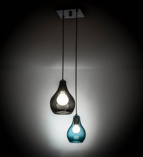 Meyda Lighting Anjou 15" 2-Light Brushed Champagne Cascading Pendant Light With Grey & Blue Shade Glass