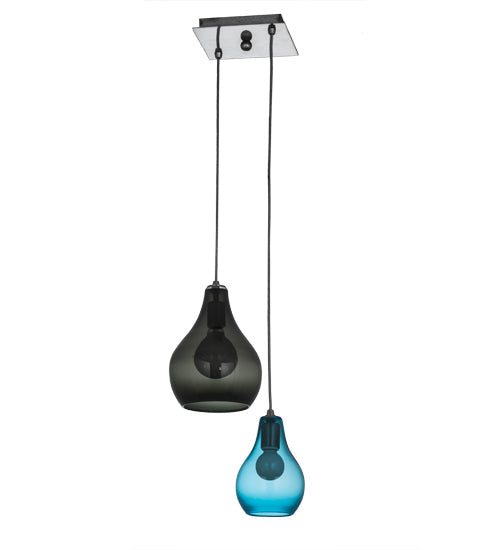 Meyda Lighting Anjou 15" 2-Light Brushed Champagne Cascading Pendant Light With Grey & Blue Shade Glass