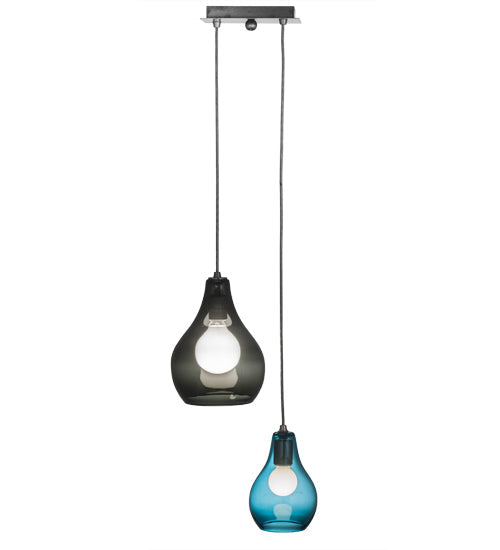 Meyda Lighting Anjou 15" 2-Light Brushed Champagne Cascading Pendant Light With Grey & Blue Shade Glass