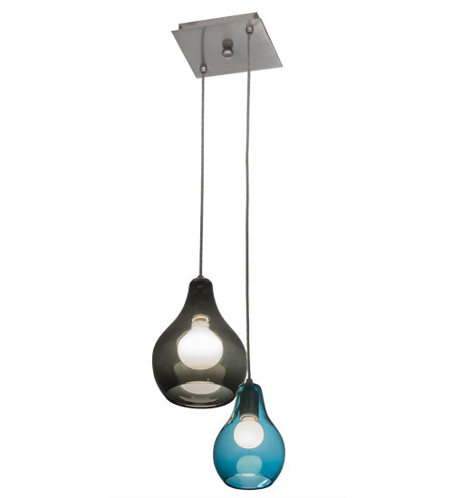 Meyda Lighting Anjou 15" 2-Light Brushed Champagne Cascading Pendant Light With Grey & Blue Shade Glass