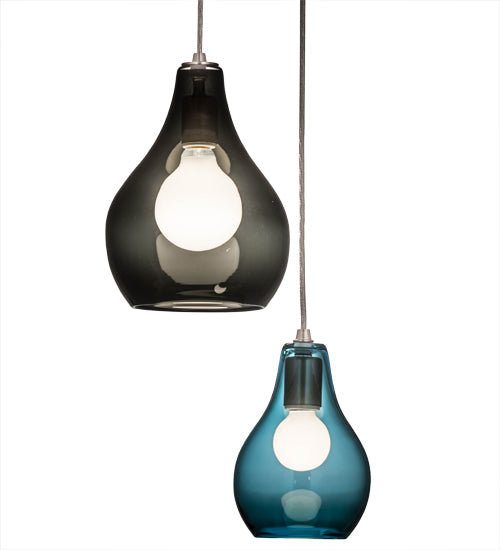 Meyda Lighting Anjou 15" 2-Light Brushed Champagne Cascading Pendant Light With Grey & Blue Shade Glass