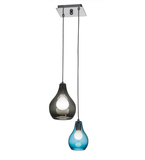 Meyda Lighting Anjou 15" 2-Light Brushed Champagne Cascading Pendant Light With Grey & Blue Shade Glass