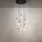 Meyda Lighting Anjou 45" 9-Light Satin Black Wrought Iron Pendant Light With Clear & Champagne Shade Glass