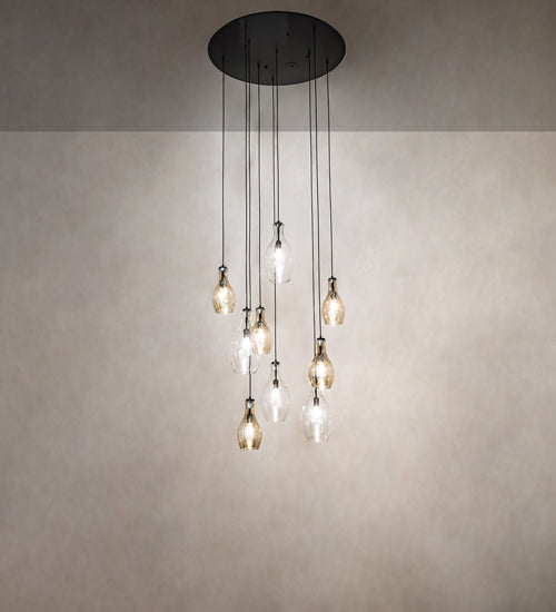 Meyda Lighting Anjou 45" 9-Light Satin Black Wrought Iron Pendant Light With Clear & Champagne Shade Glass