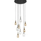 Meyda Lighting Anjou 45" 9-Light Satin Black Wrought Iron Pendant Light With Clear & Champagne Shade Glass