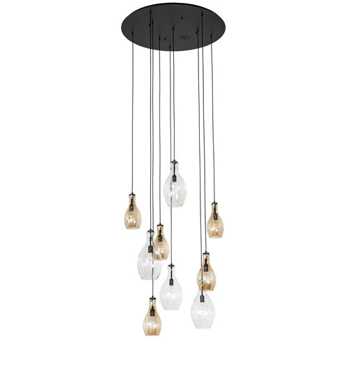 Meyda Lighting Anjou 45" 9-Light Satin Black Wrought Iron Pendant Light With Clear & Champagne Shade Glass