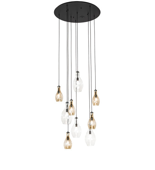 Meyda Lighting Anjou 45" 9-Light Satin Black Wrought Iron Pendant Light With Clear & Champagne Shade Glass