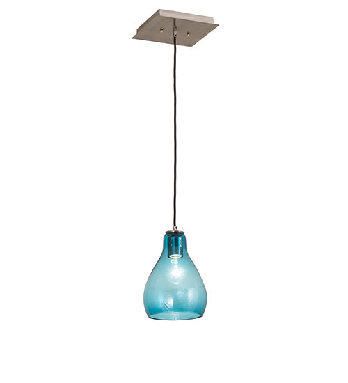 Meyda Lighting Anjou 8" Brushed Champagne Mini Pendant Light With Blue Shade Glass