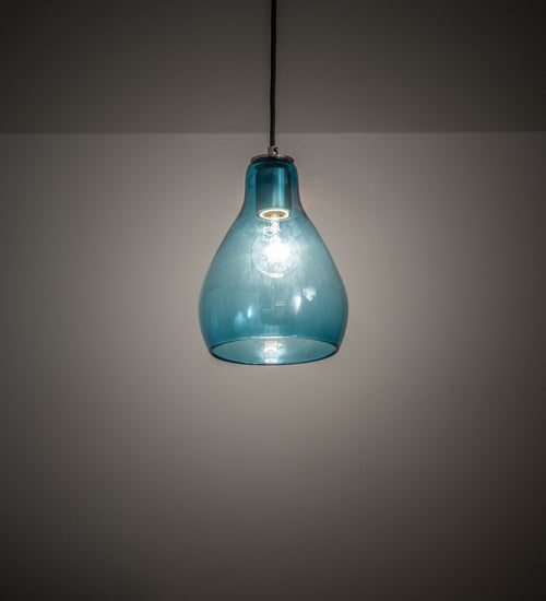 Meyda Lighting Anjou 8" Brushed Champagne Mini Pendant Light With Blue Shade Glass