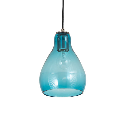 Meyda Lighting Anjou 8" Brushed Champagne Mini Pendant Light With Blue Shade Glass