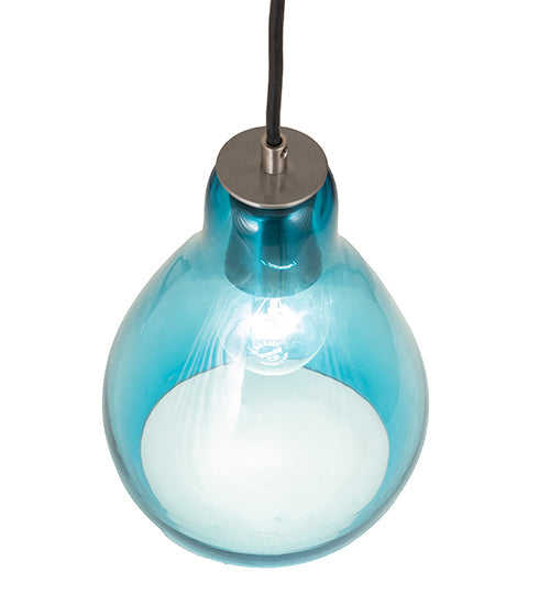 Meyda Lighting Anjou 8" Brushed Champagne Mini Pendant Light With Blue Shade Glass