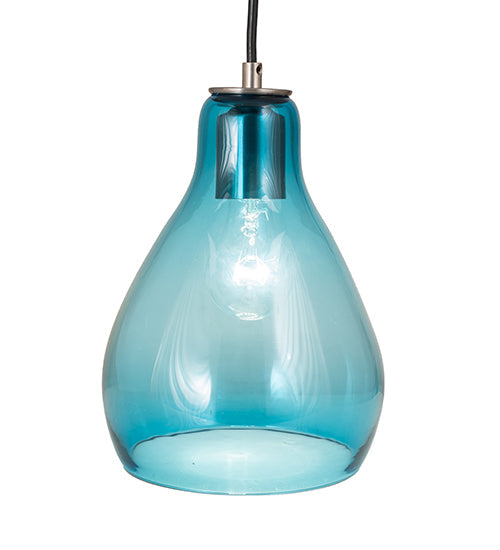 Meyda Lighting Anjou 8" Brushed Champagne Mini Pendant Light With Blue Shade Glass