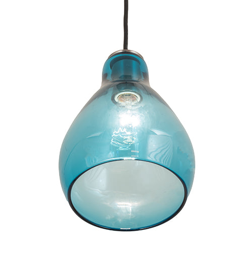 Meyda Lighting Anjou 8" Brushed Champagne Mini Pendant Light With Blue Shade Glass