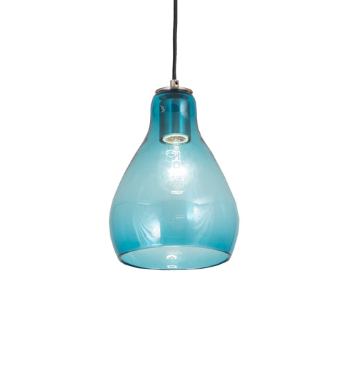 Meyda Lighting Anjou 8" Brushed Champagne Mini Pendant Light With Blue Shade Glass