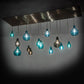 Meyda Lighting Anjou 84" 14-Light Brushed Champagne Cascading Pendant Light With Blue & Gray Shade Glass