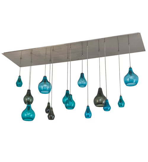 Meyda Lighting Anjou 84" 14-Light Brushed Champagne Cascading Pendant Light With Blue & Gray Shade Glass