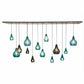 Meyda Lighting Anjou 84" 14-Light Brushed Champagne Cascading Pendant Light With Blue & Gray Shade Glass