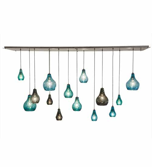Meyda Lighting Anjou 84" 14-Light Brushed Champagne Cascading Pendant Light With Blue & Gray Shade Glass