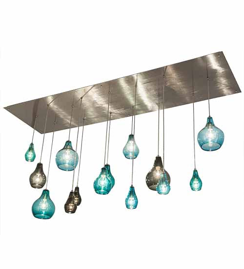 Meyda Lighting Anjou 84" 14-Light Brushed Champagne Cascading Pendant Light With Blue & Gray Shade Glass