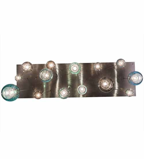Meyda Lighting Anjou 84" 14-Light Brushed Champagne Cascading Pendant Light With Blue & Gray Shade Glass