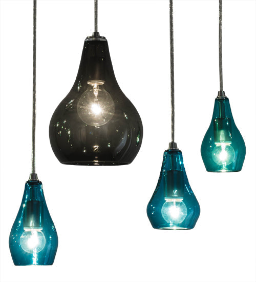 Meyda Lighting Anjou 84" 14-Light Brushed Champagne Cascading Pendant Light With Blue & Gray Shade Glass
