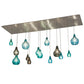 Meyda Lighting Anjou 84" 14-Light Brushed Champagne Cascading Pendant Light With Blue & Gray Shade Glass