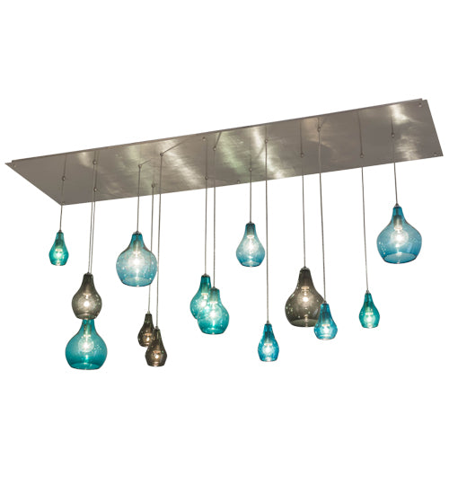 Meyda Lighting Anjou 84" 14-Light Brushed Champagne Cascading Pendant Light With Blue & Gray Shade Glass