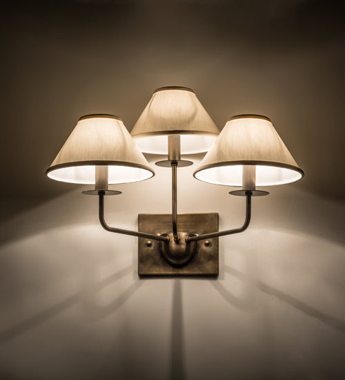 Meyda Lighting Annacostia 19" 3-Light Chemical Antique Brass Wall Sconce With White Fabric Shade