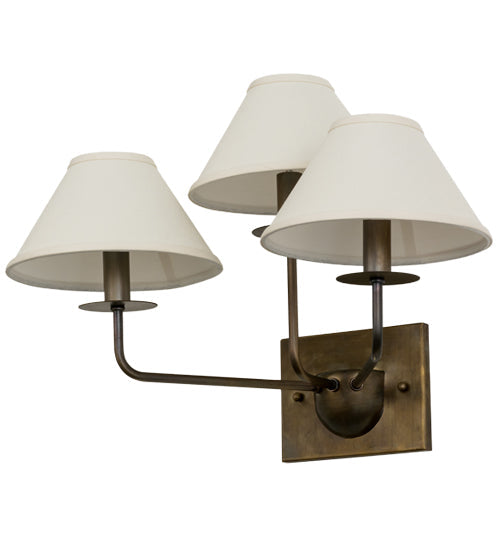 Meyda Lighting Annacostia 19" 3-Light Chemical Antique Brass Wall Sconce With White Fabric Shade