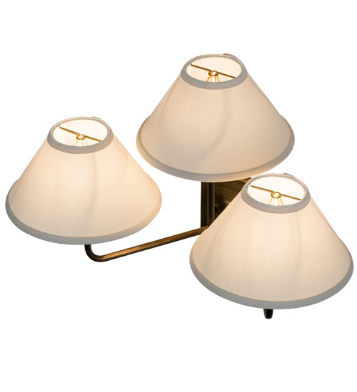 Meyda Lighting Annacostia 19" 3-Light Chemical Antique Brass Wall Sconce With White Fabric Shade