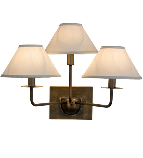 Meyda Lighting Annacostia 19" 3-Light Chemical Antique Brass Wall Sconce With White Fabric Shade