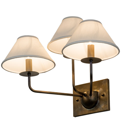 Meyda Lighting Annacostia 19" 3-Light Chemical Antique Brass Wall Sconce With White Fabric Shade