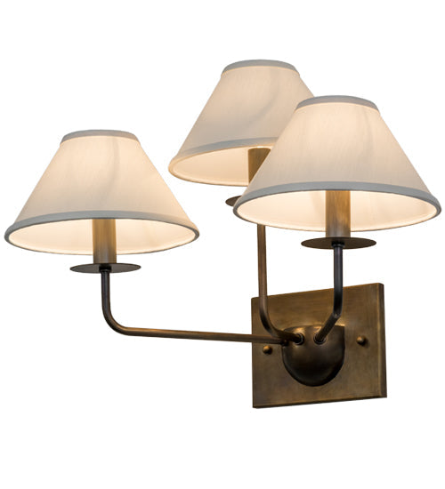 Meyda Lighting Annacostia 19" 3-Light Chemical Antique Brass Wall Sconce With White Fabric Shade