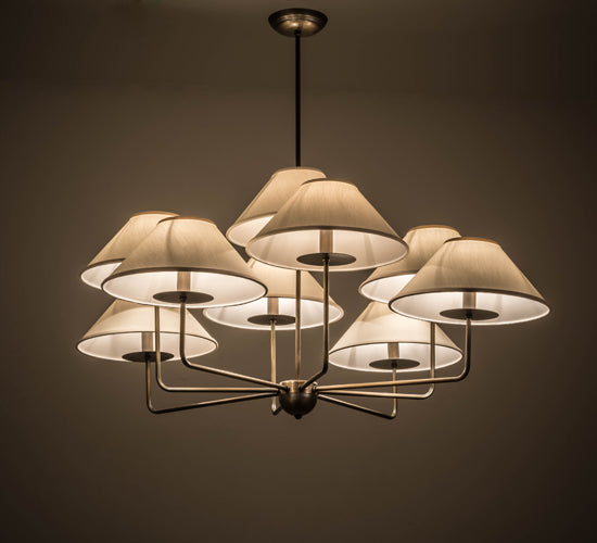 Meyda Lighting Annacostia 42" 9-Light Antique Brass Chandelier With White Fabric Shade
