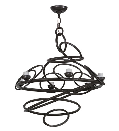 Meyda Lighting Anneau 29" 6-Light Timeless Bronze Chandelier With Beige Quartz Shade Glass