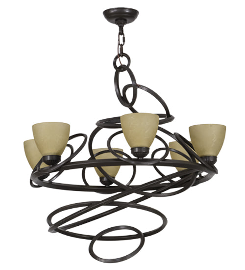 Meyda Lighting Anneau 29" 6-Light Timeless Bronze Chandelier With Beige Quartz Shade Glass